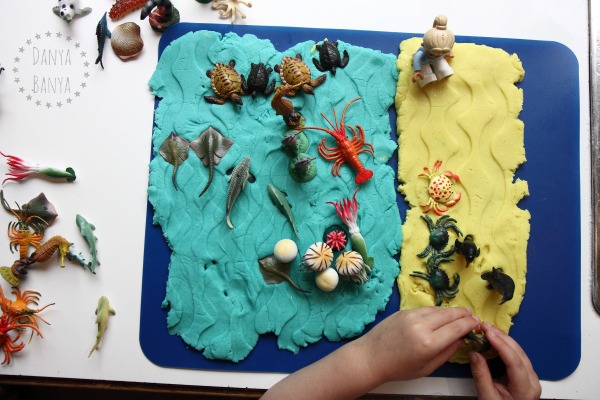 Imaginative play with ocean play dough