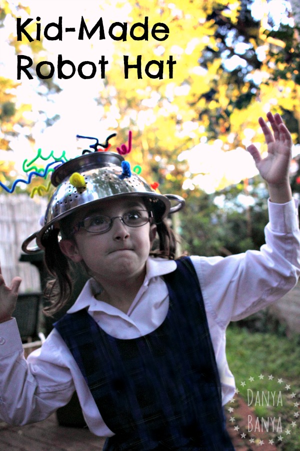 Kid-made robot hat costume