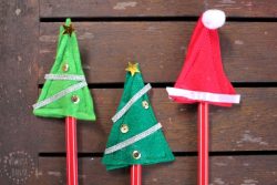 DIY Christmas tree and Santa hat pencil toppers - great for class gifts for school