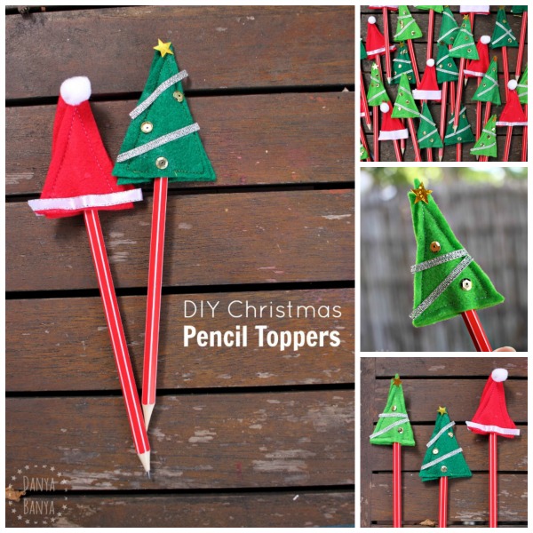  DIY Santa hat and Christmas tree pencil toppers - cute class gift idea for kids to give out at school for Christmas