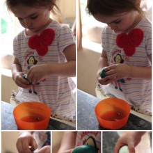 Peeling dyed hard boiled eggs