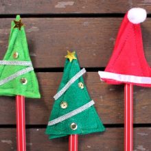 DIY Christmas tree and Santa hat pencil toppers - great for class gifts for school